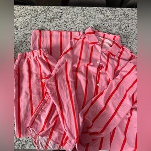 Pink and red flowy striped set